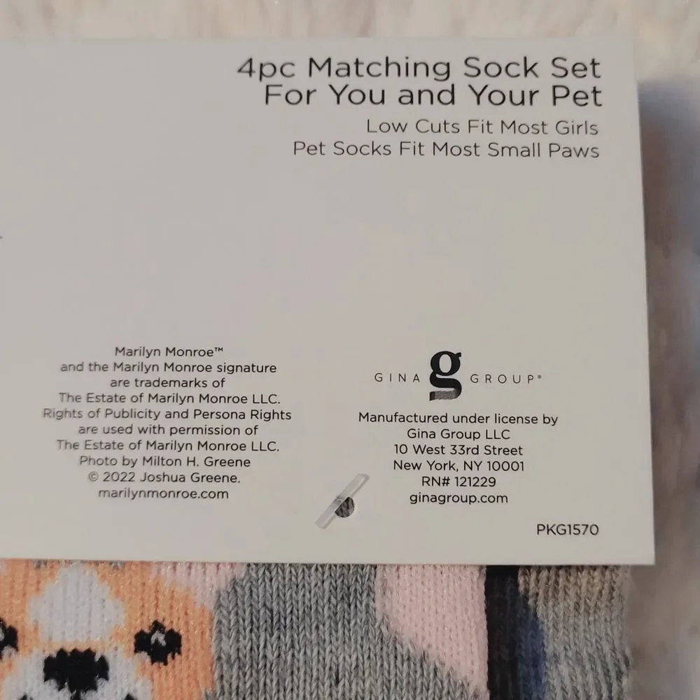 Marilyn Monroe 2 Pair Sock Set for a Girl & Her Pet OSFM Low Cut Puppy Love New